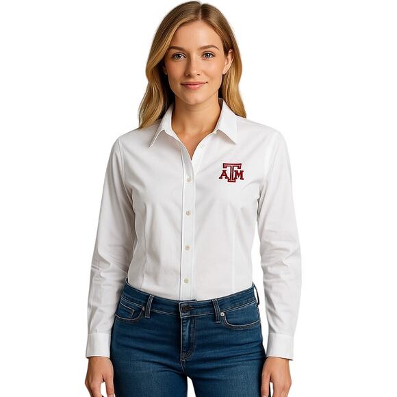 Y2K Texas A&M White Button Down Shirt XL College Preppy Fit - Picture 1 of 5
